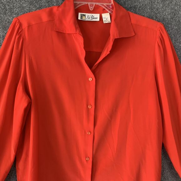 Vintage 80’s Red Button Up Blouse La Blouse Sz 10 Long Sleeve W/ Shoulder Pads - Picture 2 of 10